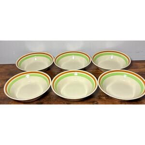 Vintage Stonecrest Andre Ponche Green Rimmed Cereal Bowls Hand Painted Set of 6